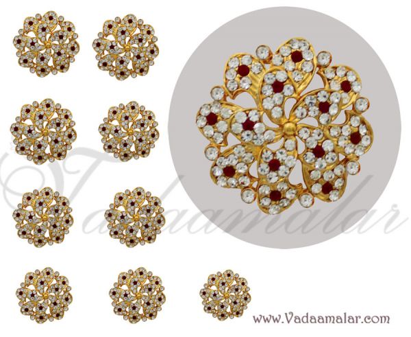 Hair Jewelery Paranda Choti Jadai Billai Wedding Bridal 9 piece Set - White and maroon stones