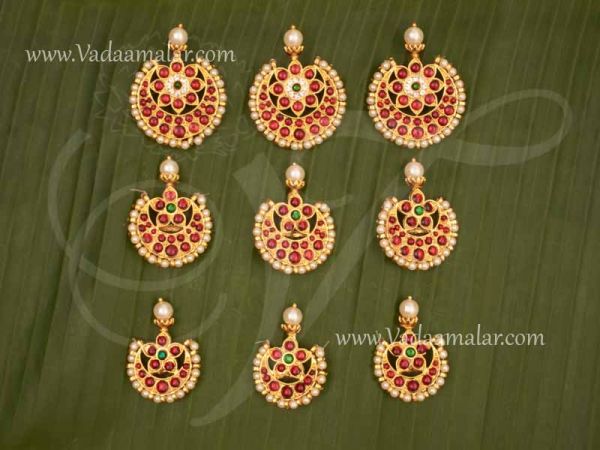 Indian Hair Ornament Kemp stones Dance Jewelry Bharatanatyam Bridal Set