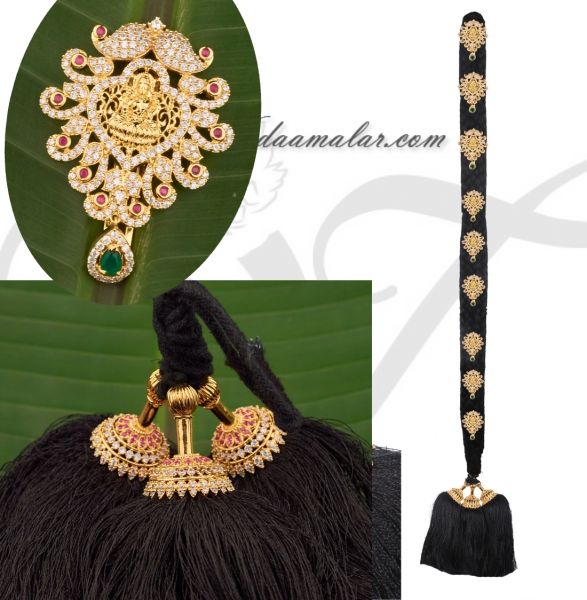 Hair Choti with False and Pranda Ruby Emerald Stones Billai jewelry for bridal decoration