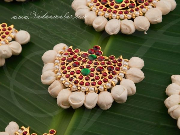 Red and Green Kemp Stones Hair Jadai Billai Braid Indian Jewelry Bridal Ornaments