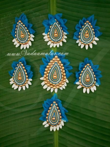 South Indian bridal hair accessories Jada billalu blue artificial jasmine flowers