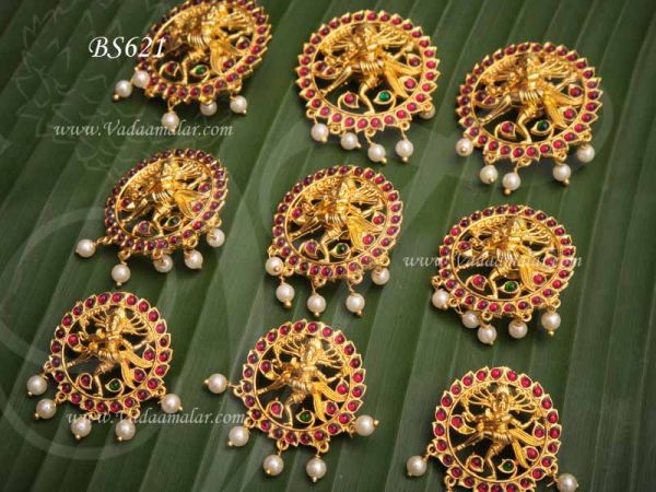9 pieces Billai Braid Kemp Stones Hair Temple Jewelry Bharatanatyam Bridal Set