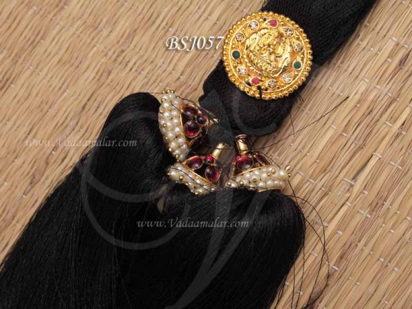 15 Inches Lakshmi Design Hair Choti with False and  Kemp Kunjalam Jewellery for Bridal Decoration