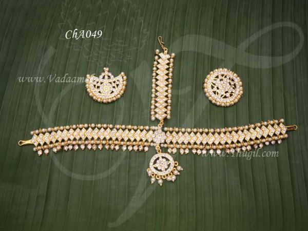 Maang Tikka Chutti in White Stones Hair Kuchipudi Bharatanatyam Jewellery Bridal Set 