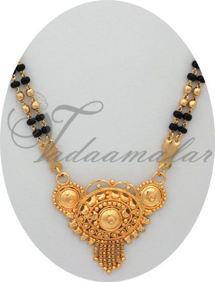 Mangalsutra traditional India black & gold beads long chain with pendant 