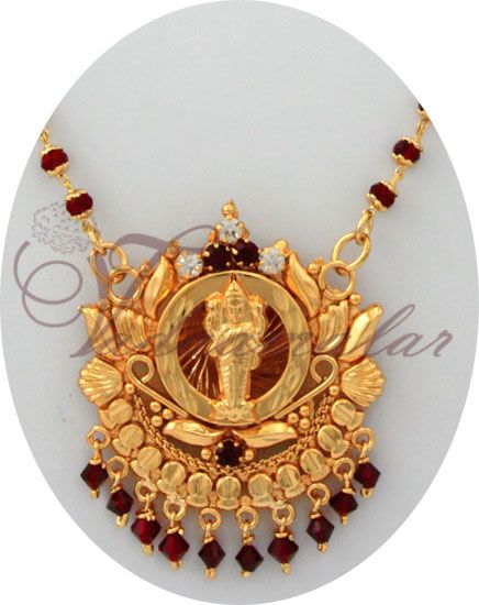 Goddess lakshmi lakshmi Pendant Pedent Simple Long Gold plated & Red Crystal Chain