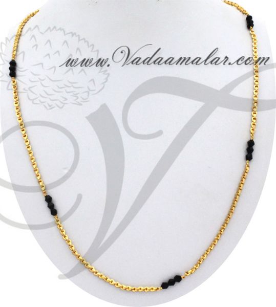 Elegant gold plated chains traditional India black crystal beads long chain.