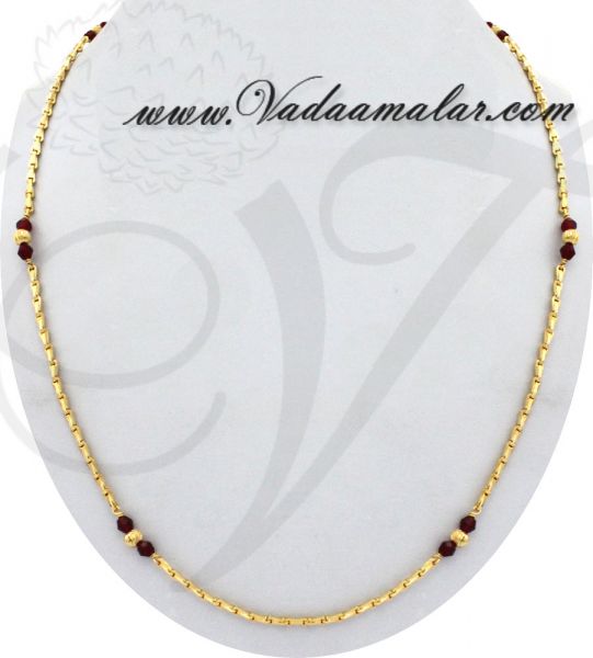 Elegant gold plated chains traditional India red crystal beads long chain.
