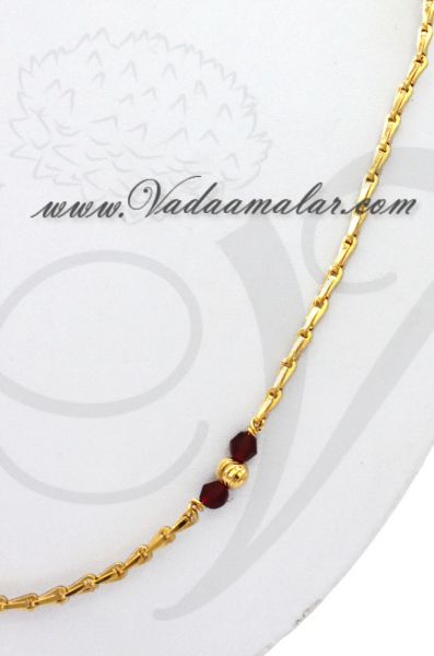 Elegant gold plated chains traditional India red crystal beads long chain.