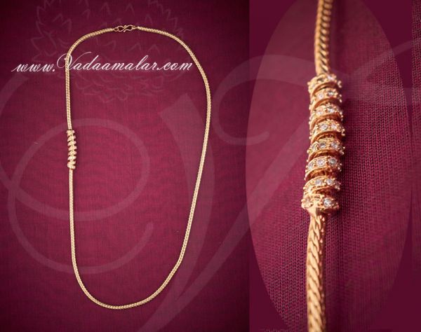 Gold plated chains traditional India white stones long chain