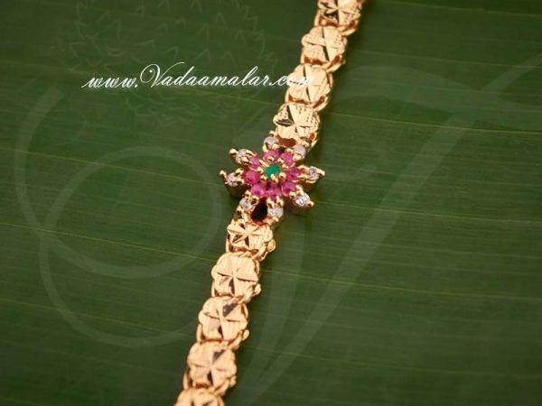 Micro Gold Plated India Chain With American Diamond  Ruby Emerald Stones Design Buy Now