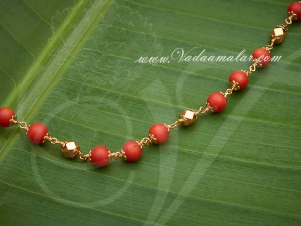 Coral Beads Strand Chain Gold Plated Chain buy now