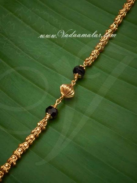 Karuppu mani chain Black crystal beads India long chain Buy now