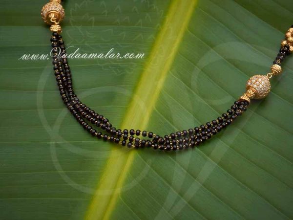 Black  Beads with American Diamond Traditional India long Chain