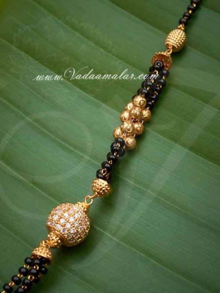 Black  Beads with American Diamond Traditional India long Chain