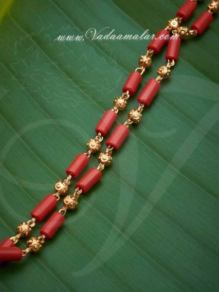 Coral Beads Red Strand Chain Gold Plated Chain buy now