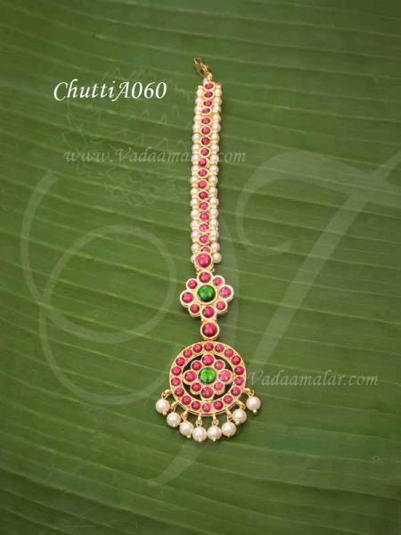Pearl String Round Kemp Indian Jewellery head Ornament Maang tikka Chutti