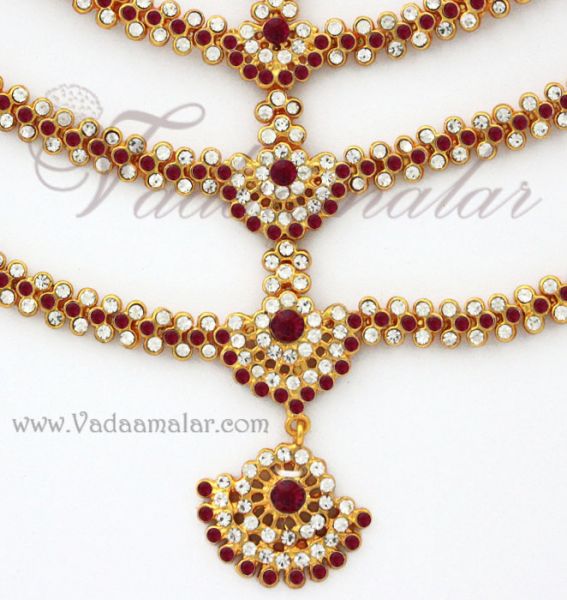 White and Maroon Color Stone Maang Tikka Hair jewellery set Indian Bridal ornament