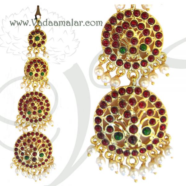 Red And Green Stone  Chutti Bharatanatyam Bridal Ornaments Kemp Jewellery