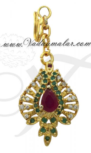 Ruby Emerald Stone Maang Tikka Chutti Indian Fore Head Bridal Jewellery