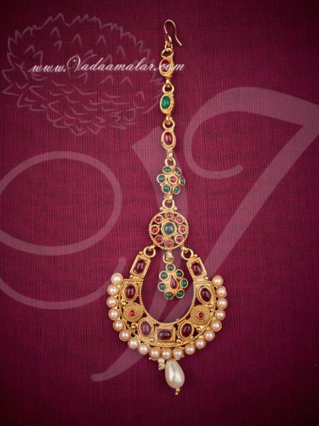 Antique design temple jewellery Maang Tikka Chutti Indian Head Oranements