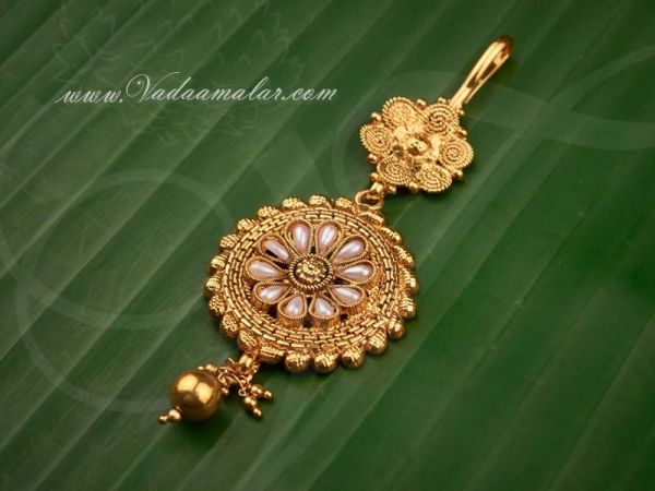 Antique matte Gold finished ruby tikka Maangtikka  temple jewelry Chutti South Indian jewelry Antique tikka   tikka