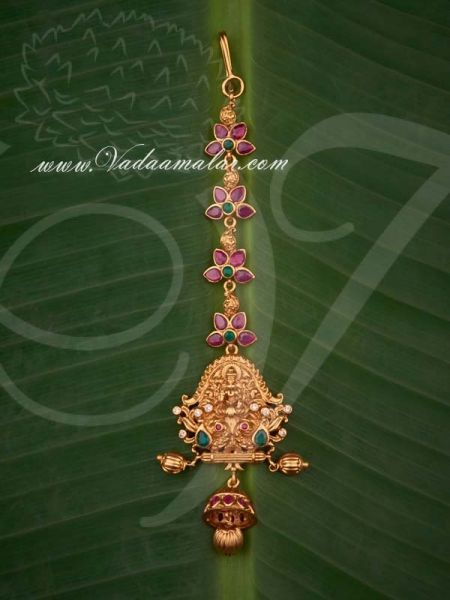 Antique Lakshmi Design Multi Colour Stones Maang Tikka Chutti 