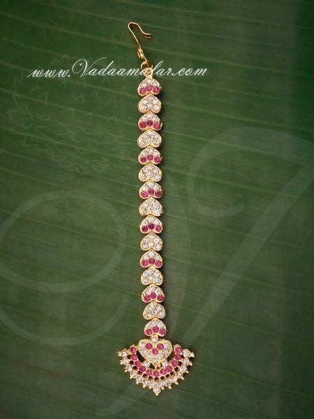 White and Pink Color Stones Maang Tikka