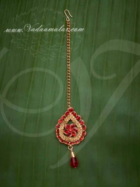 Maang Tikka Nethi Chutti Red with Gold Color Stones Buy online