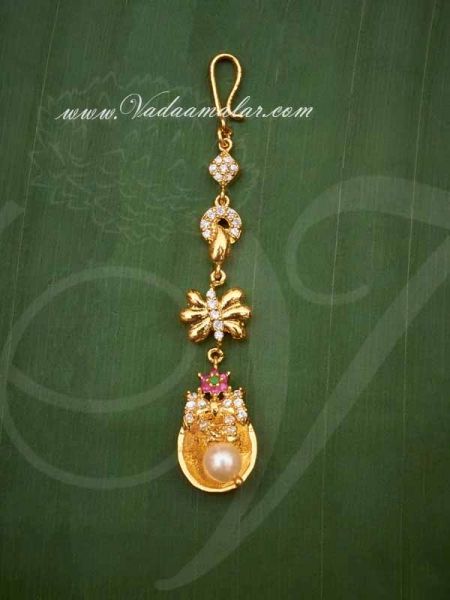 Gold Plated  Ruby Emerald Stones Pendant Tikka