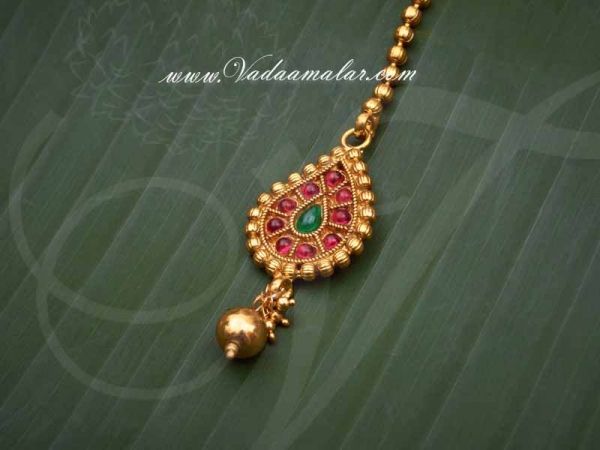 Antique Finish temple Jewellery Maang Tikka Head Set Indian Bridal Set Buy Now