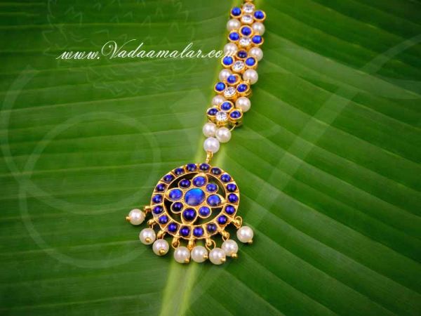 Blue kemp Stone Indian head Ornament Maang tikka Chutti Buy Now