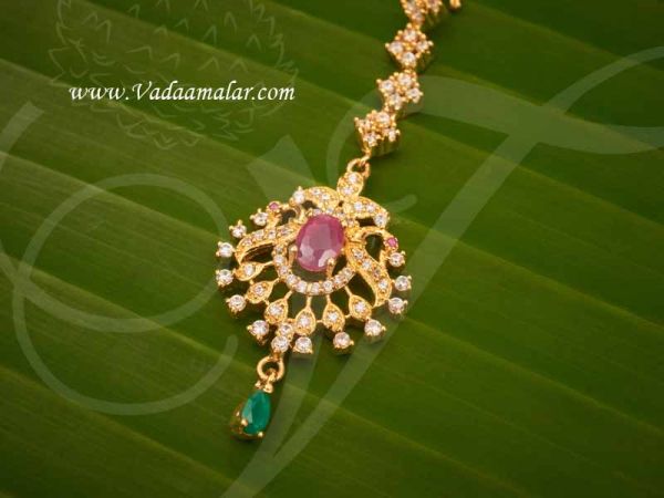 Chutti American Diamond Ruby And Emerald Stones Pendant Tikka Buy Now