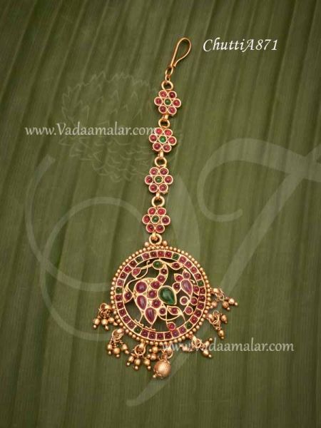 Maang Tikka Peacock Design Ruby Emerald Stones Chutti Buy Now 5 inch