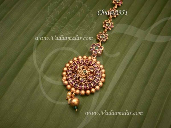 Chutti Antique Peacock With Flower Design Maang Tika Indian Head Ornaments 