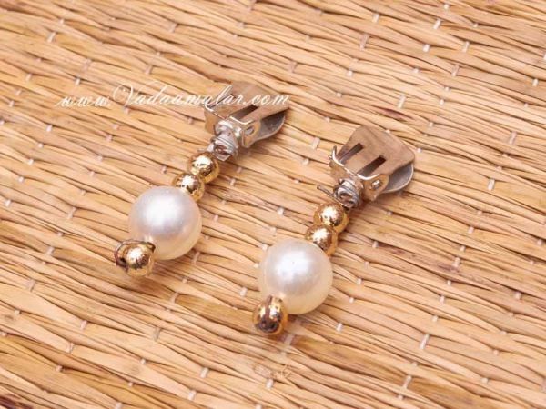 India Fancy Dress Dress Earrings Clip On Imitation White And Gold Ear Hangings