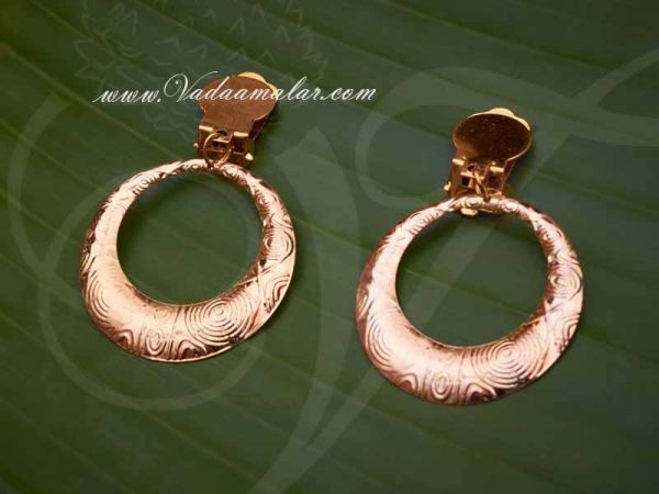 India Fancy Dress Dress Earrings Clip On Imitation Gold Ear Hangings