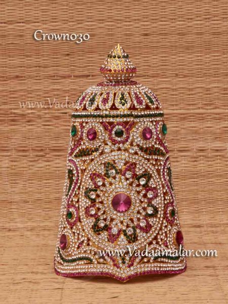 Kreedam Multi Color Full Crown Mukut For Hindu God Goddess 9 inches