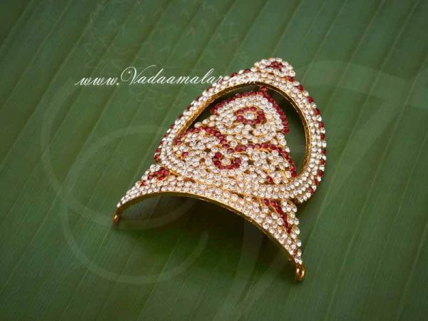 3 inch Small size White And Maroon Hindu Deity Crown Mukut Kreedam Head Ornaments