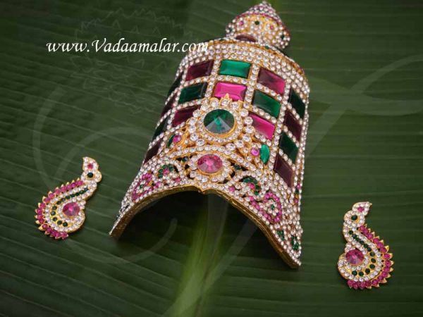 Multicolor Half Kireedam with Ear Studs Crown Mukut Hindu Buy Now 7.5