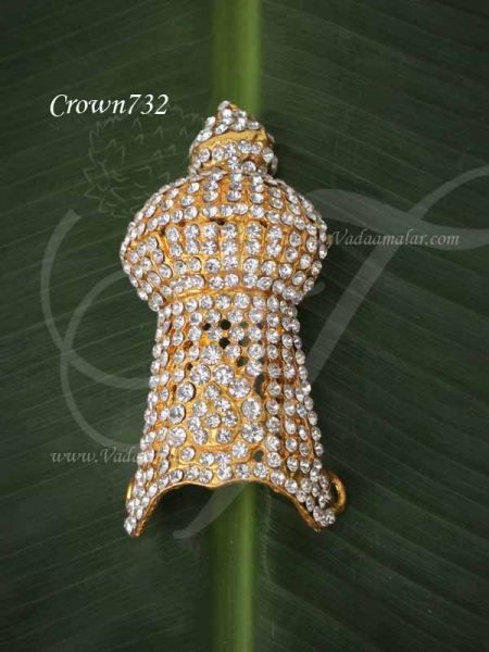 Half Crown White Colour Stone Mukut For Hindu God Goddess 3.5 inches