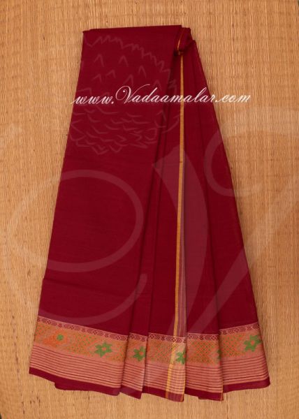 Traditional Maroon Colour Pure Cotton Saree Buy Online