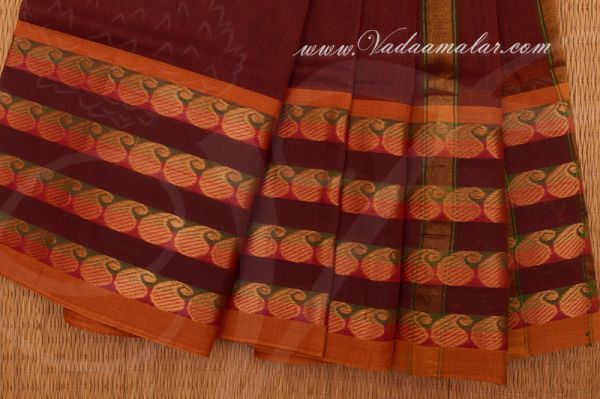 Traditional Brown Colour Pure Cotton Saree Buy Online