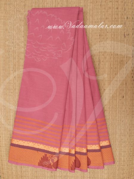 Traditional Light Pink Colour Pure Cotton Saree Buy Online