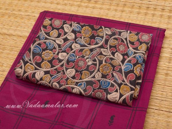 Traditional Pure Cotton Saree with Kalamkari Print Blouse Buy Online
