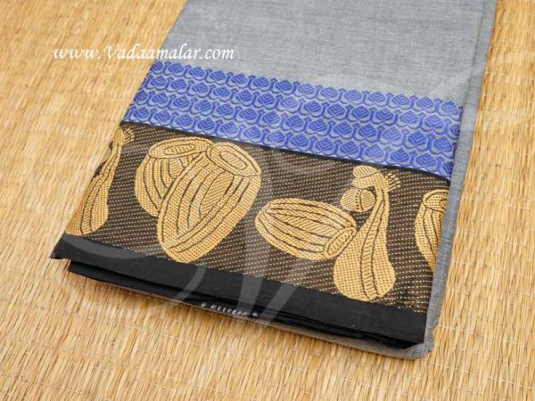 Sarees Pure Cotton Musical Grey Navy Blue color colour sari Buy Online