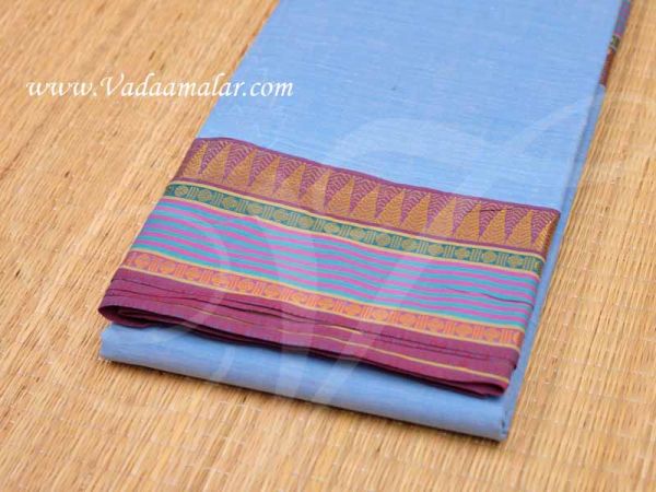 Sarees Pure Cotton Blue color colour sari Peacock border Buy Online