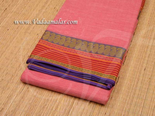 Sarees Pure Cotton Light Pink color sari Peacock border Buy Online