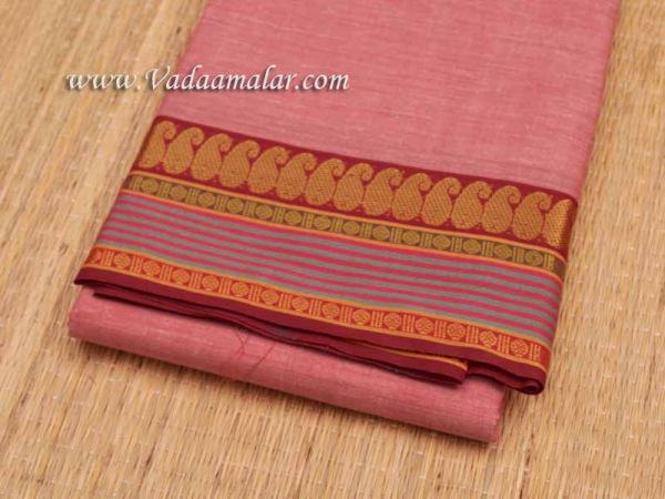 Sarees Pure Cotton Light Pink color sari Peacock border Buy Online