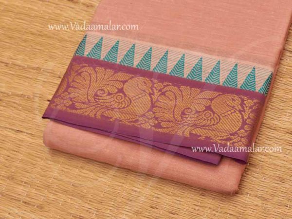 Sarees Pure Cotton Light Pink colour saree Peacock border Buy Online